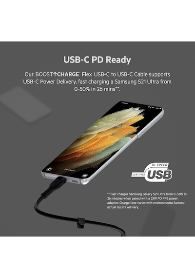 Belkin Boostcharge Flex 1 M Siyah Type-C To Type-C Hızlı Şarj Kablosu (Outlet)