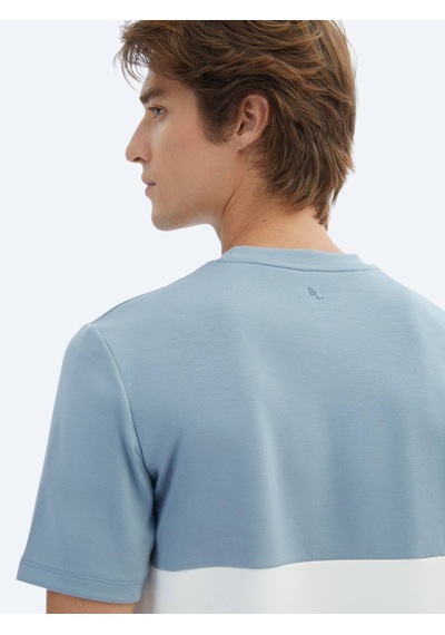 Mavi Düz Bisiklet Yaka T-shirt Mavi