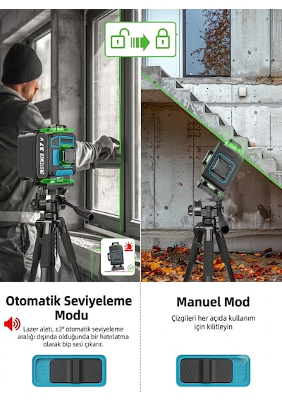 Steiner 360 3,7v 12 Köşe Otomatik Hizalamalı Yeşil Çizgili Lazer Hizalama Makinesi Mavi