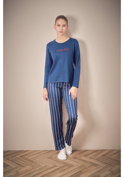 Fullamoda Yazı Baskılı Bisiklet Yaka 2 Li Pijama Takımı 24mıcg631216540-lacivert Lacivert Fullamoda Yazı Baskılı Bisiklet Yaka 2 Li Pijama Takımı 24mıcg631216540-lacivert Lacivert