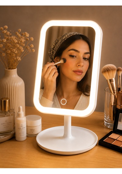 Led Işıklı Makyaj Aynası Dokunmatik Masaüstü Kozmetik Aynası Beyaz