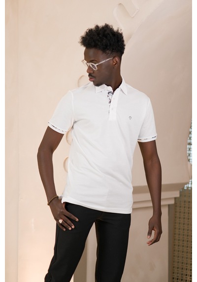 Paul Martin Regular Fit Yaka Garnili Pamuklu Polo Yaka T-shirt Beyaz