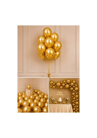 Mucit Home 10 Adet Gold Sarı Krom Balon Seti 12 İnç Parlak Ve Göz Alıcı Parti Balonları Altın