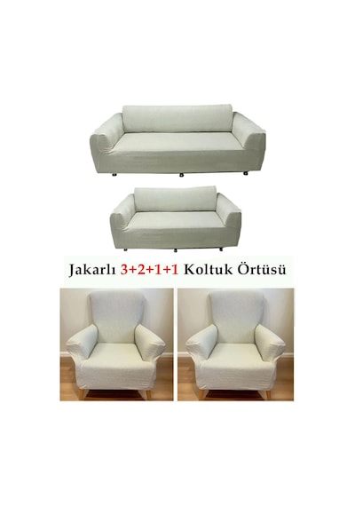 Jakarlı Koltuk Örtüsü , Kanepe ,chester Örtüsü 3211 Sütlü Krem Sütlü Krem