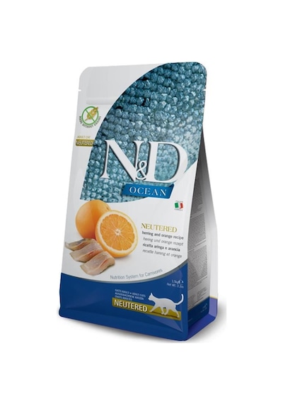 N&D Ocean Tahılsız Ringa Balıklı ve Portakallı Kısırlaştırılmış Yetişkin Kedi Maması 1500 G