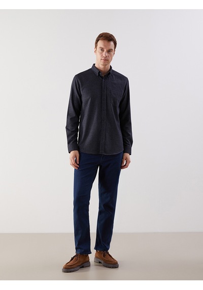 Lcwaıkıkı Classic Lacivert Regular Fit Armürlü Cepli Erkek Gömlek
