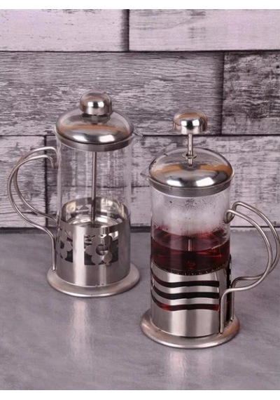 Çelik Kulplu Cam French Press - 350 Ml Gümüş