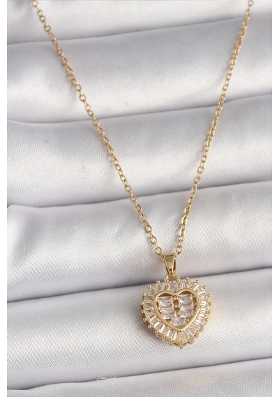 316l Çelik Gold Renk Zincir Zirkon Taşlı Kalp Model Kadın Kolye Çok renkli 32668930