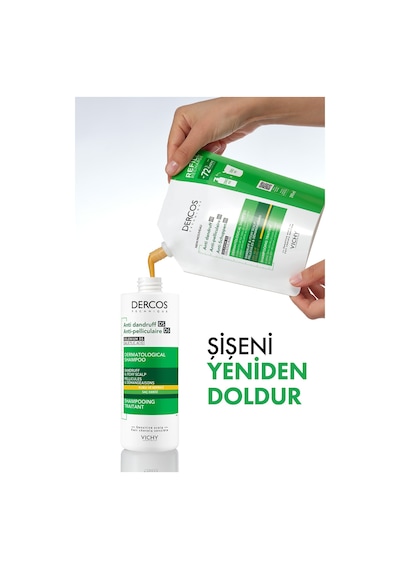 Dercos Kuru Saçlar İçin Kepek Karşıtı Saç Bakım Şampuanı, Yeniden Dolum Paketi 390 Ml Kuru