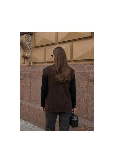 Onno Style Women Desenli Çelik Örgü Klasik Triko Yelek Kahverengi