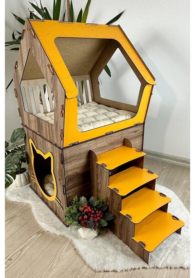 Mavitrend Ahşap Büyük Kedi Evi Xxl Açık Teraslı Model
