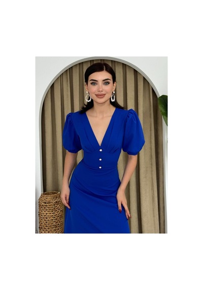 Butik İstanbul Linda Midi Elbise Saks Mavi