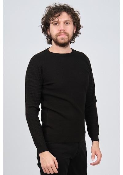 Çizgi Triko Erkek Bisiklet Yaka Slim Fit Kazak 42554259 Siyah Siyah