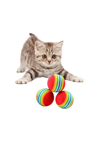 Jasmine Glow 3lü Gökkuşağı Sünger Kedi Köpek Çiğneme Oyun Topu 4,2 Cm