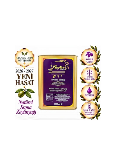 Boztepe Natürel Sızma Zeytinyağı 2026 - 2027 Soğuk Sıkım, Filtresiz 3 L