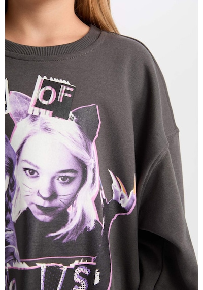 DeFacto Kız Çocuk Wednesday Oversize Geniş Kalıp Bisiklet Yaka Sweatshirt D6063A824WNAR227 Antrasit