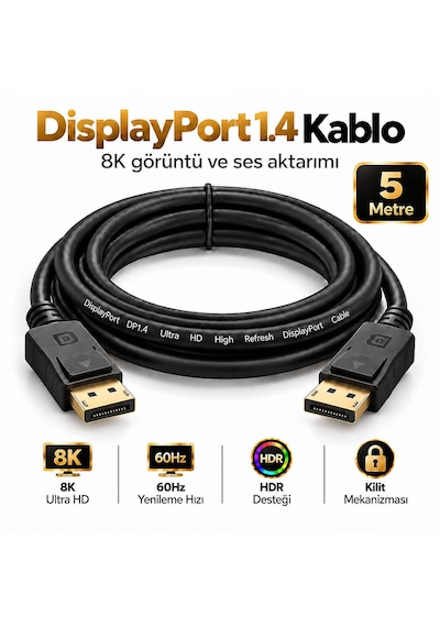 Molix Mx-2565 Displayport V1.4 5 Metre 8k 60hz / 1080p 300hz Altın Uçlu Dp Kablo