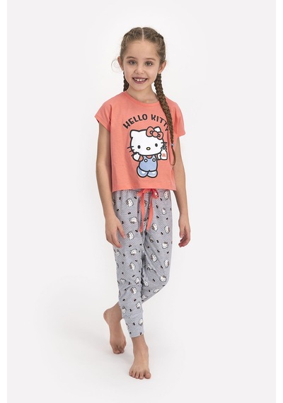 Hello Kitty Lisanslı Şeftali Kız Çocuk Kısa Kol Pijama Takımı Somon Hello Kitty Lisanslı Şeftali Kız Çocuk Kısa Kol Pijama Takımı Somon