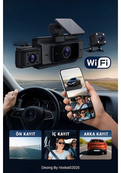 Araç İçi Wifi Dvr Kamera Full Hd 1080p Dashcam Gece Görüşlü G-sensörlü Park Modu Mobil