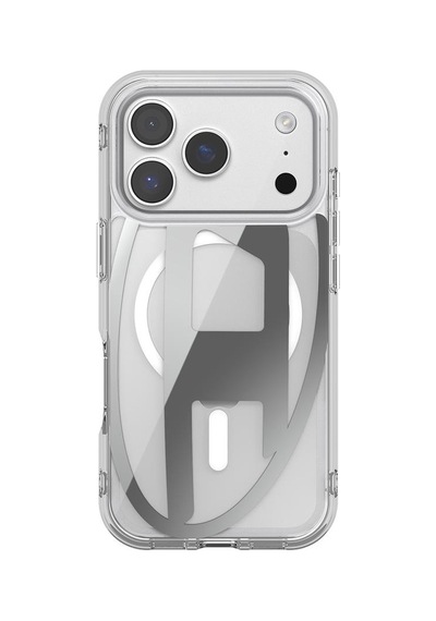 Diesel Apple iPhone 17 Pro Uyumlu Magsafe Destekli Oval D Metalik Kılıf - Gümüş
