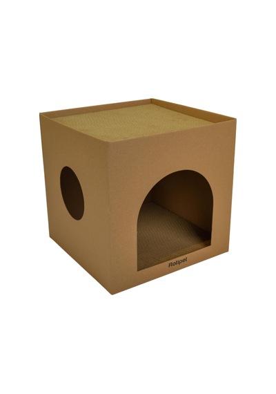 Karton Kedi Evi Ve Tırmalama Kutusu, Çift Fonksiyonlu, 32x32x32 Cm, Kedi Tırmalama Ve Dinlenme