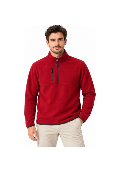 Freedom Storee Erkek Polar Dik Yaka Yarım Fermuarlı Fermuarlı Göğüs Cepli Regular Fit Kışlık Sweatshirt - Bordo Çok Renkli