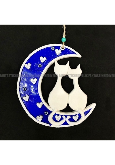 Ay Kedi Nazar Boncuk Polyester Bahçe Balkon Kapı Duvar Süs