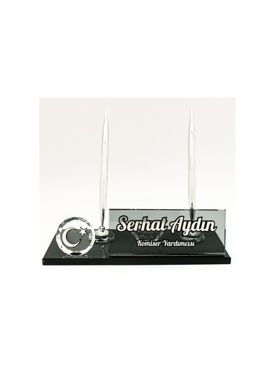Türk Bayrağı İsimlik Kabartma Bayrak Logolu Kristal Masa İsimliği