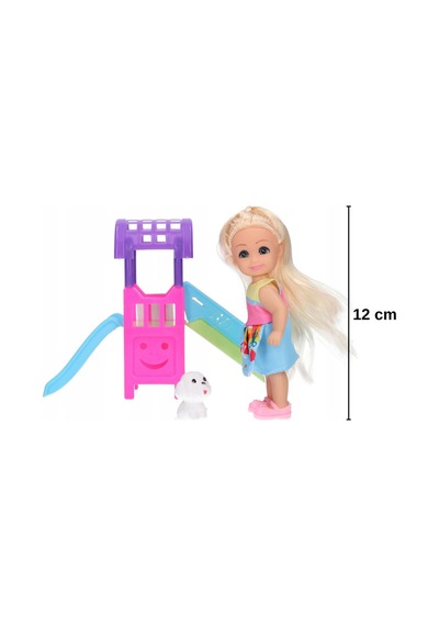 Kaydıraklı Mini Bebek Seti 12 Cm Sevimli Köpek Figürlü Kız Çocuk Evcilik Oyunu