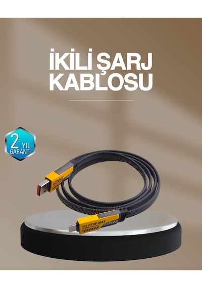 Mey İthalat Hızlı Şarj Destekli 65w Örgülü Usb-c Ve Usb-a Çoklu Şarj Kablosu
