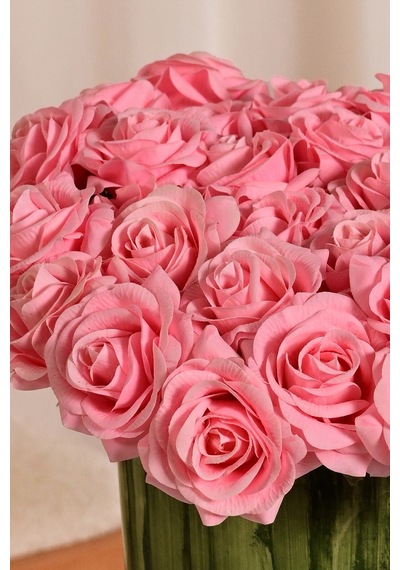 Pembe Yapay Gül Tek Dal Premium Canlı Islak Dokulu 45 Cm
