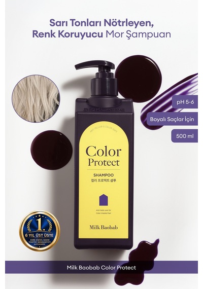 Sarı Renkleri Nötrleyen, Renk Koruyucu Mor Şampuan Mılk Baobab Color Protect Shampoo Boyalı / Röfleli
