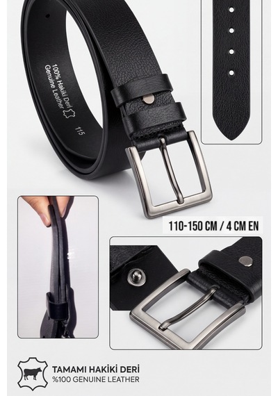 Titan Belt- %100 Hakiki Deri Tek Parça 4 Cm Erkek Kemer Siyah