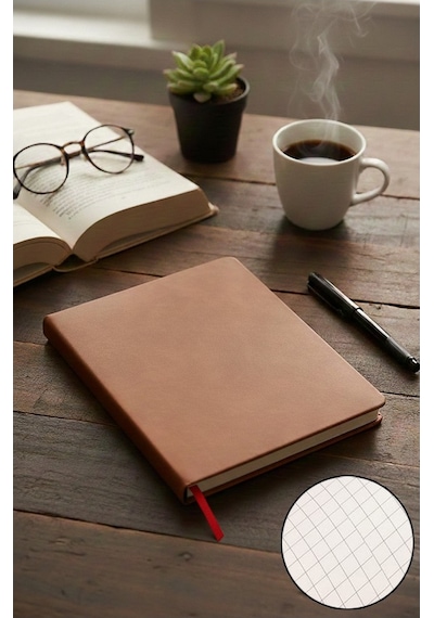 A4 Termo Deri Kapaklı Defter Kareli 160 Yaprak 1 Adet 21.29.7cm Okul Defteri Kareli Defter Sert Kapaklı Kırmızı