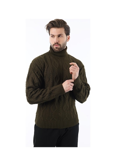 Madmext Haki Balıkçı Yaka Desenli Erkek Kazak E7292 Haki