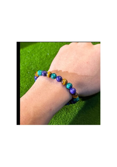 Yıwu Çok Renkli El Yapımı Lapis Lazuli Ve Kaplan Gözü Taşı Unisex Bileklik Mor-yeşil-kahve
