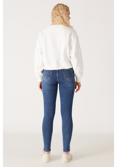 Wrangler High Rise Skinny Fit Dar Kesim Yüksek Bel Çok Dar Paça Mavi Kadın Esnek Jean Denim Kot Pantolon W27H017XT Mavi