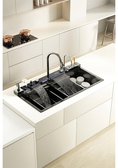 Lüx Dijital Akıllı Eviye Seti Premium Black Akıllı Mutfak Evyesi- 100x46 Cm Çok Fonksiyonlu Siyah Lüx Dijital Akıllı Eviye Seti Premium Black Akıllı Mutfak Evyesi- 100x46 Cm Çok Fonksiyonlu Siyah