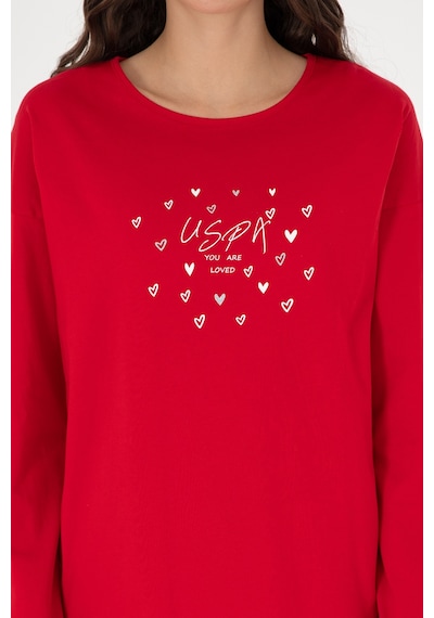 U.S. Polo Assn. Kadın Kırmızı Yılbaşı Temalı Pijama Takımı 50303406-VR030