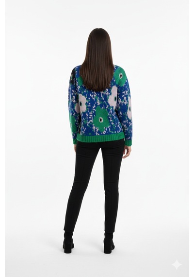 Youknitwear You Daisy Bisiklet Yaka Triko Kazak Mavi