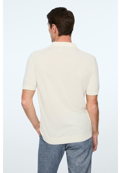Morven Erkek Ekru Trend Polo Yaka Rayon Triko T-shirt 26ys018019454 Ekru