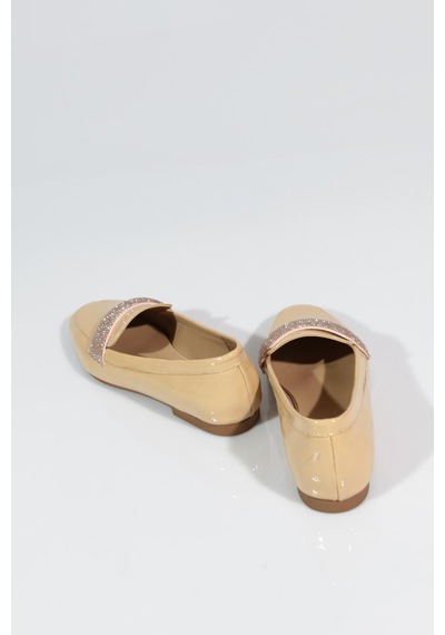 Dgn 5000 Kadin Silver Taş Tokali Loafer Nude Kırışık Rugan