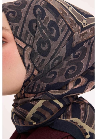 Silk Home Dört Mevsim Antik Motif Viskon Velora Eşarp 6421 Koyu Lacivert