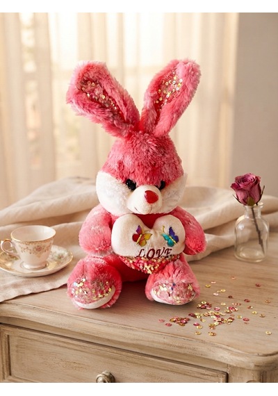 Peluş Pullu Tavşan-50 Cm Koyu Pembe