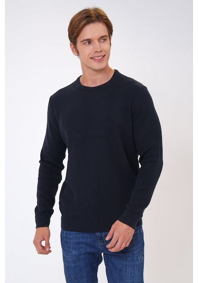 Back And Bond Siyah Regular Fit Jakarlı Pamuklu Bisiklet Yaka Triko-lacivert Lacivert