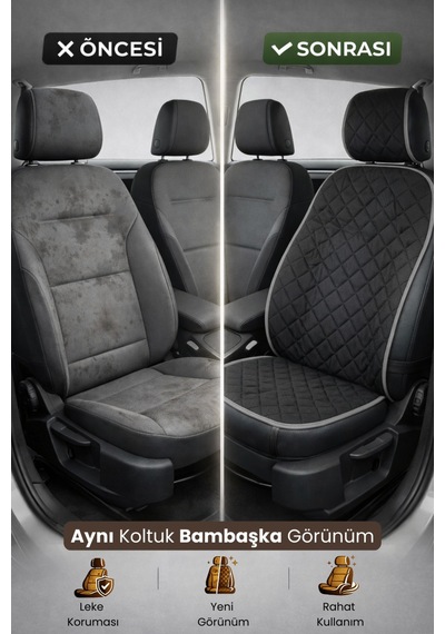 Oto Koltuk Kılıfı Tay Tüyü Tekli Ön Minder 4 Katmanlı Terletmez Airbag Uyumlu - Siyah Gri