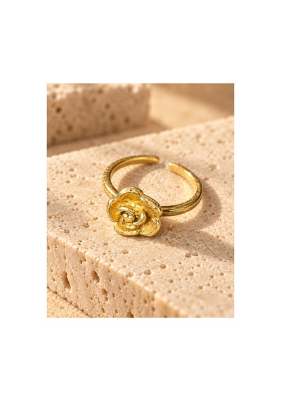 Esoo Jewelry Minimal Gül Figürlü Altın Renk Ayarlanabilir Kadın Yüzük - Çiçek Modeli Gold