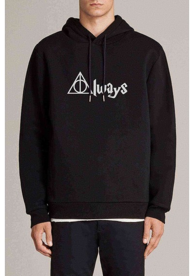 Büyücü Baskılı Siyah Erkek Kapşonlu Sweatshirt