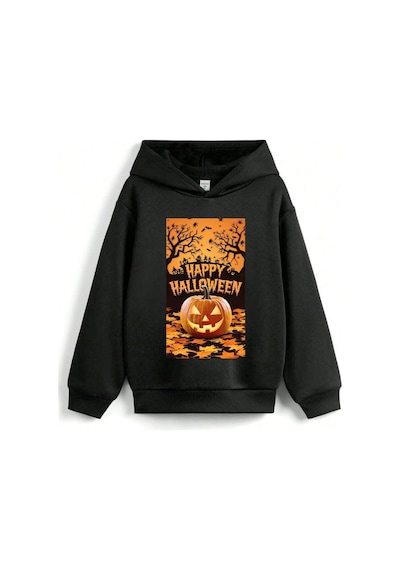 Stil X Halloween - Cadılar Bayramı Baskılı, Kapüşonlu Çocuk Sweatshırt, 3 İplik Şardonlu Siyah-7 Stil X Halloween - Cadılar Bayramı Baskılı, Kapüşonlu Çocuk Sweatshırt, 3 İplik Şardonlu Siyah-7
