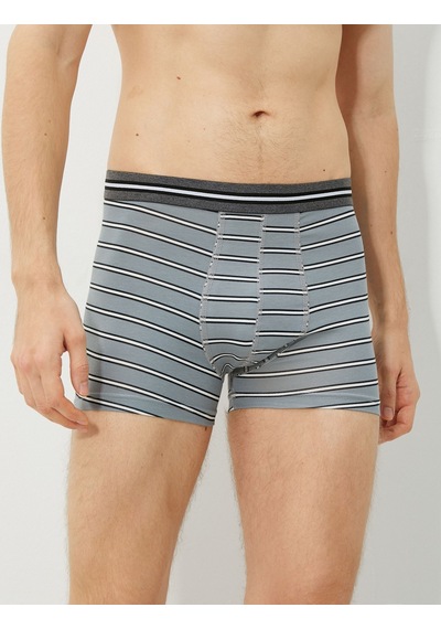 Koton 3'Lü Boxer Seti Beli Lastikli Gri Çizgili 3Slm90036Mk 3Slm90036Mk03K